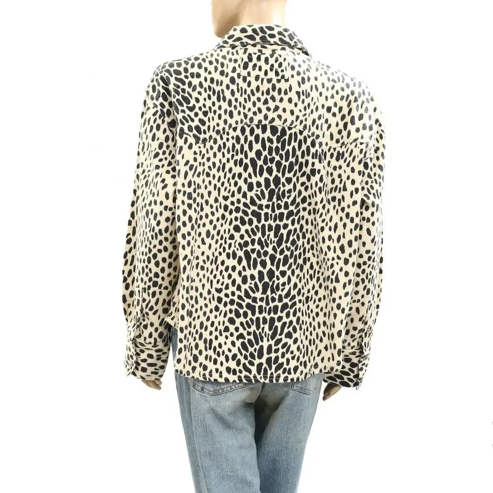 Free People We The Free Calico Flannel Shirt Top Leopard Printed M New 285812